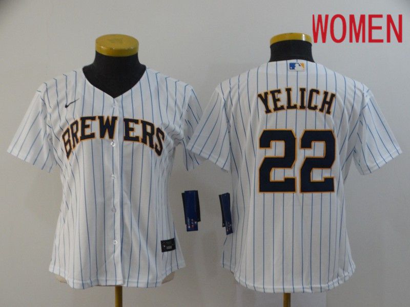 Women Milwaukee Brewers 22 Yelich White Nike Game MLB Jerseys